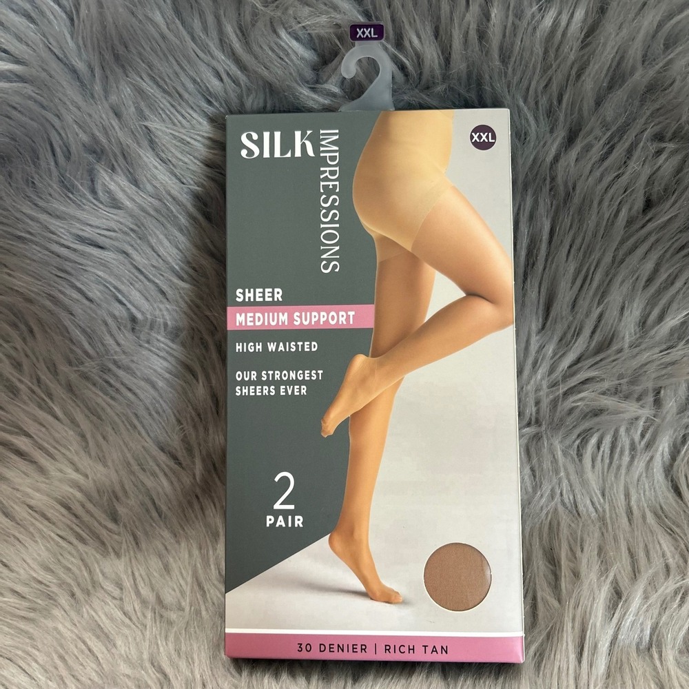 Silk Impressions Sheer Medium Support Womens Size XXXL Rich Tan High Waisted